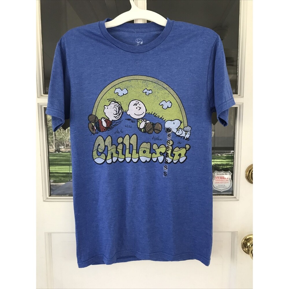 New Peanuts Charlie Brown Chill Red Men's T-Shirt Mens Small Blue Cotton Blend